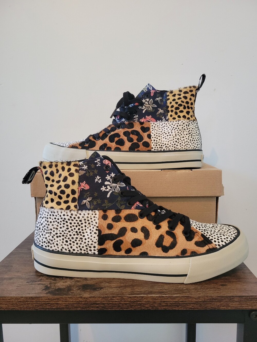 Desigual Beta Patchwork Animal Print Floral High Top Sneakers - Size 9